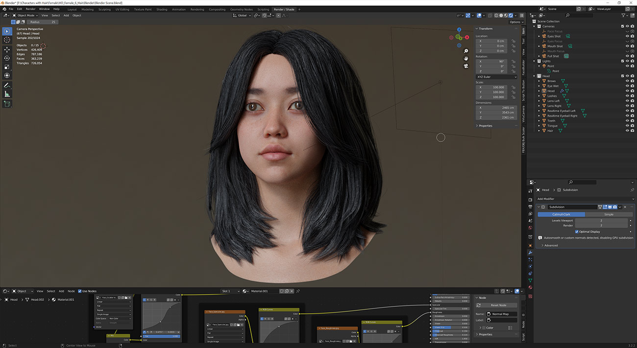 Download blender 3d head model with realistic hair and face